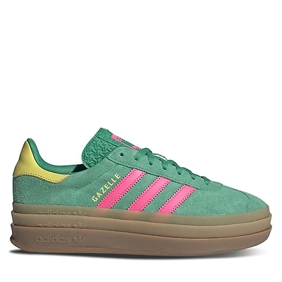 adidas Women's Gazelle Bold Sneakers Green/Pink/Yellow, Leather