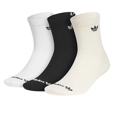 adidas Three Pack Cushioned Trefoil Crew Socks Black Beige in Neutral, Size Large, Polyester