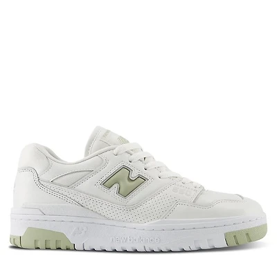 New Balance Women's BB550 Sneakers White/Olive Green, Leather