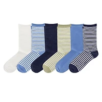 Polo Ralph Lauren Women's Striped Six Pack Roll Top Crew Socks in Blue, Polyester