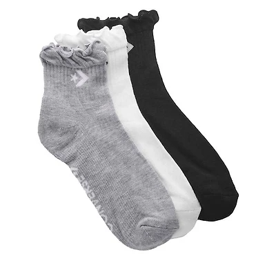 Converse 3-Pack Lettuce Edge Crew Socks in Gray White Black, Polyester