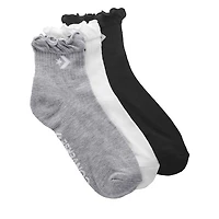 Converse 3-Pack Lettuce Edge Crew Socks in Gray White Black, Polyester
