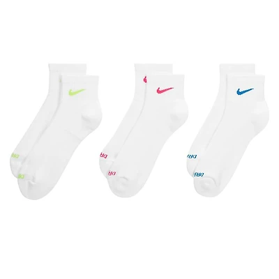 Nike Three Pack Everyday Plus Cushioned Ankle Socks White/Multi-Color White Misc, Nylon