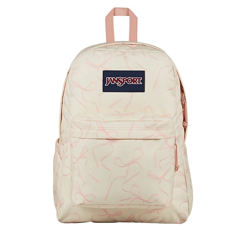 Jansport Superbreak Plus Bows Backpack in Cream/Pink in White Os Div., Polyester