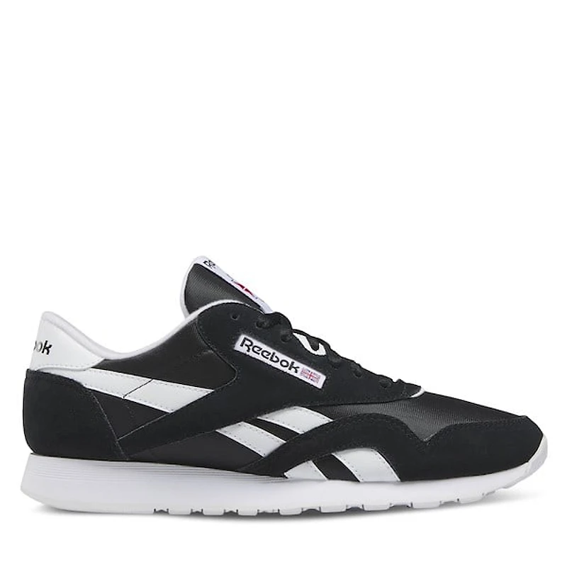 Reebok Men's Classic Nylon Sneakers Black White, Suede