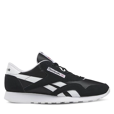 Reebok Men's Classic Nylon Sneakers Black White, Suede