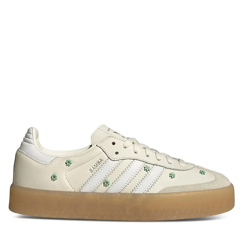 adidas Women's Sambae Platform Floral Embroidery Sneakers Cream/White, Leather
