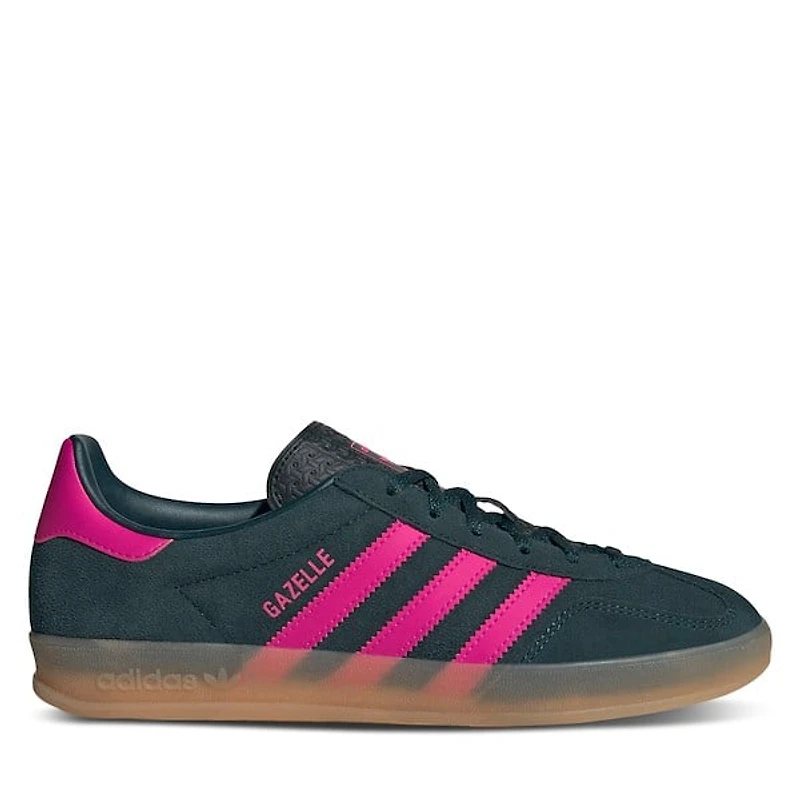 adidas Women's Gazelle Indoor Sneakers Dark Green/Pink, Suede