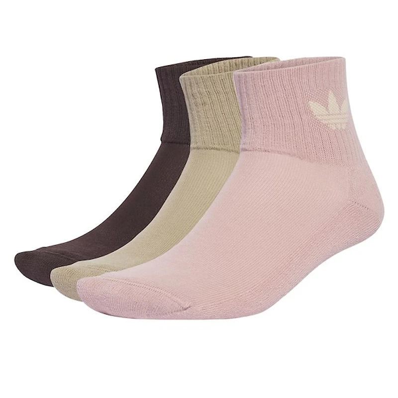 adidas Three Pack Mid Ankle Socks Pink/Beige/Brown Pastel, Cotton