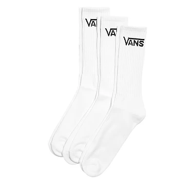 Vans Men's 3-Pack Classic Crew Socks White Black, Nylon
