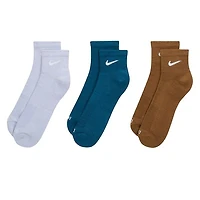 Nike Three Pack Everyday Plus Cushioned Ankle Socks Light Blue/Blue/Brown, Nylon