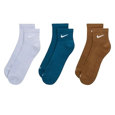 Nike Three Pack Everyday Plus Cushioned Ankle Socks Light Blue/Blue/Brown Fuchsia Misc, Nylon