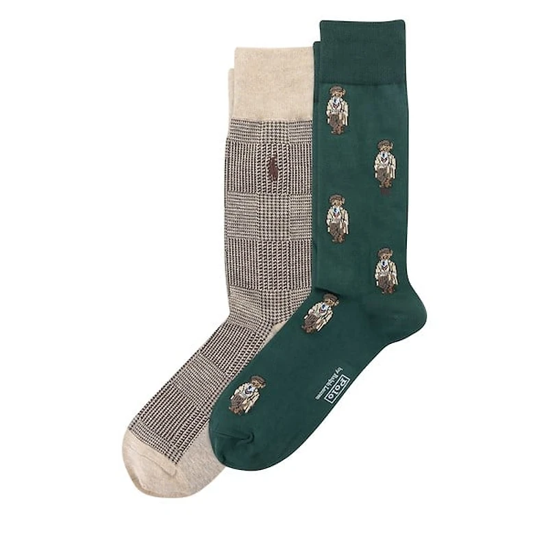 Polo Ralph Lauren Men's Polo Bear Trouser Socks in Beige/Brown/Green, Nylon