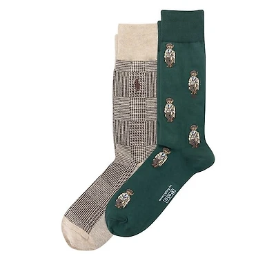 Polo Ralph Lauren Men's Polo Bear Trouser Socks in Beige/Brown/Green, Nylon