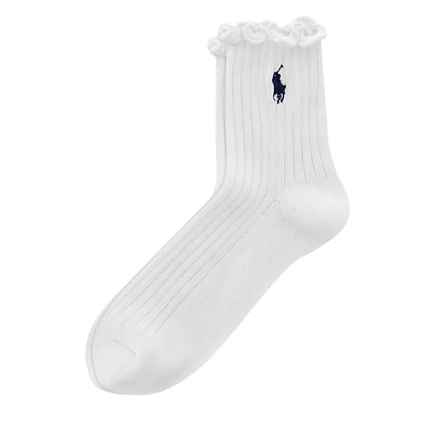 Polo Ralph Lauren Women's Lettuce Edge Ankle Socks in White Os, Nylon