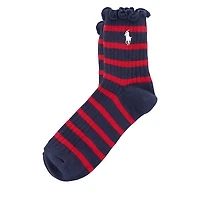 Polo Ralph Lauren Striped Lettuce Edge Ankle Socks in Navy/Red in Marine, Polyester