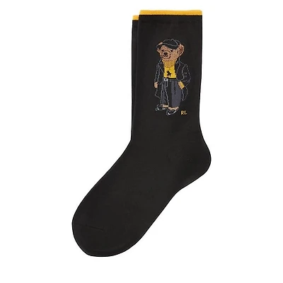 Polo Ralph Lauren Holiday Bear Crew Socks in Black/Yellow in Black Verni, Nylon