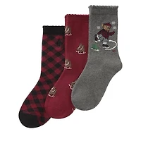 Polo Ralph Lauren Kid's 3-Pack Skating Bear Crew Socks in Red/Black/Gray in Bordeaux Div., Polyester
