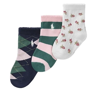 Polo Ralph Lauren Baby 3-Pack Preppy Ankle Socks in Multi-Color colour in Green Foret, Nylon