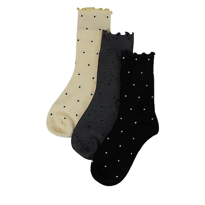 Floyd Ruffled Polka Dot Crew Socks in Blue/White, Polyester