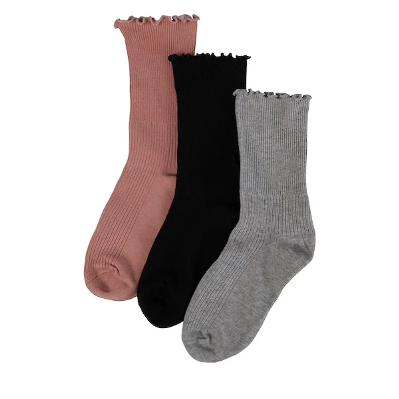 Floyd Ruffled Crew Socks in Gray/Pink/Black / Black Misc, Polyester