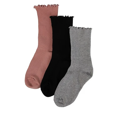 Floyd Ruffled Crew Socks in Gray/Pink/Black / Black Misc, Polyester