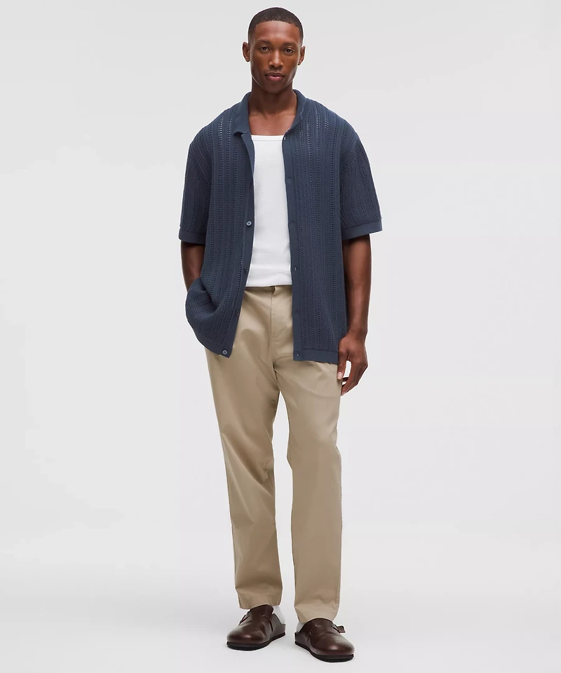 Cotton-Blend Open-Knit Button Up