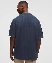 Cotton-Blend Open-Knit Button Up