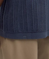 Cotton-Blend Open-Knit Button Up