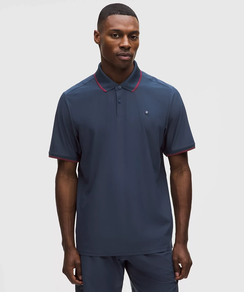 UV-Protective Striped Mesh Tennis Polo Shirt