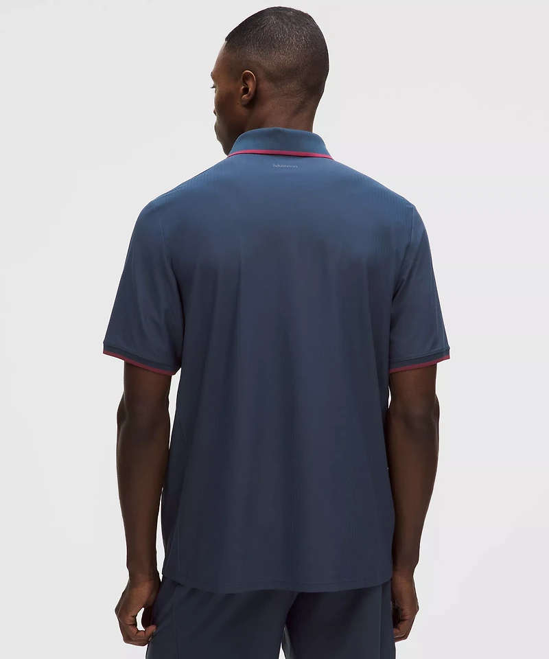 UV-Protective Striped Mesh Tennis Polo Shirt