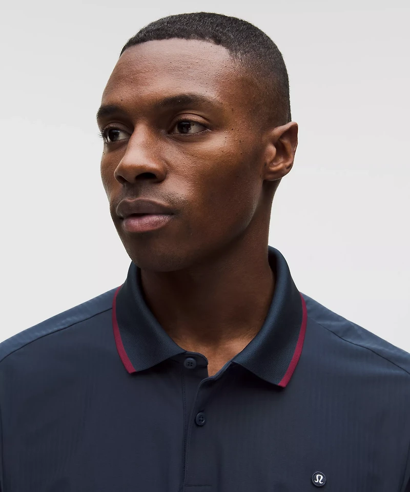 UV-Protective Striped Mesh Tennis Polo Shirt