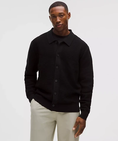 Cotton-Blend Knit Collared Cardigan