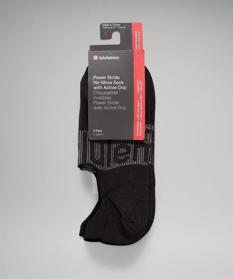 Men's Power Stride No-Show Socks with Active Grip *5 Pack
