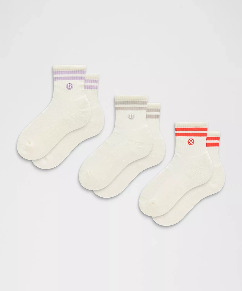 Unisex Daily Essential Quarter Socks 3 Pack *Stripe