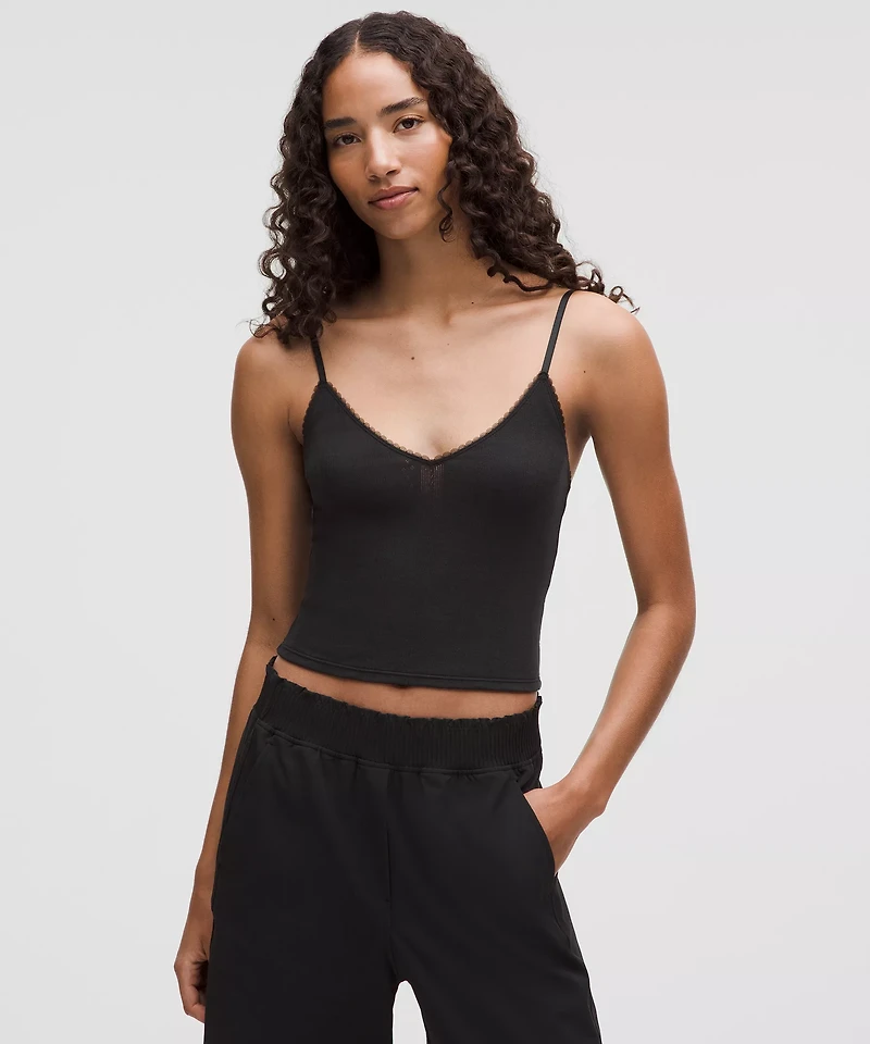 Cotton Pointelle Cropped Cami Tank Top | Women's Sleeveless & Tops