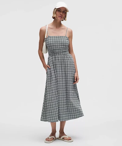 Seersucker Check Ruched Midi Dress | Women's Dresses