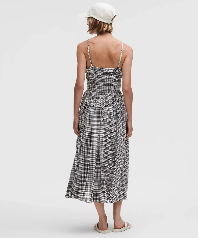 Seersucker Check Ruched Midi Dress | Women's Dresses