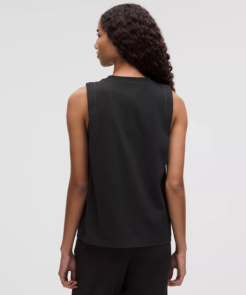 Cotton Jersey Stitch-Detail Tank Top | Women's Sleeveless & Tops