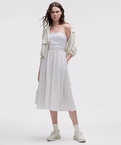 Seersucker Check Ruched Midi Dress | Women's Dresses