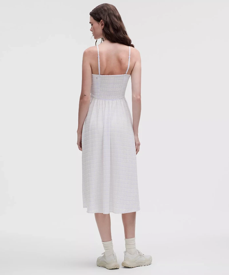 Seersucker Check Ruched Midi Dress | Women's Dresses