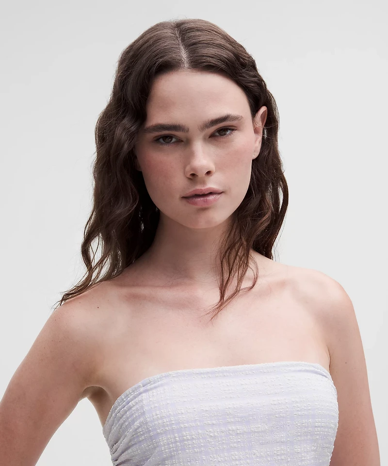 Seersucker Check Ruched Midi Dress | Women's Dresses