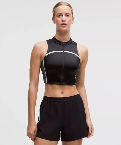 Satin Shine Full-Zip Tank Top Medium Support, B/C Cup *Stripe