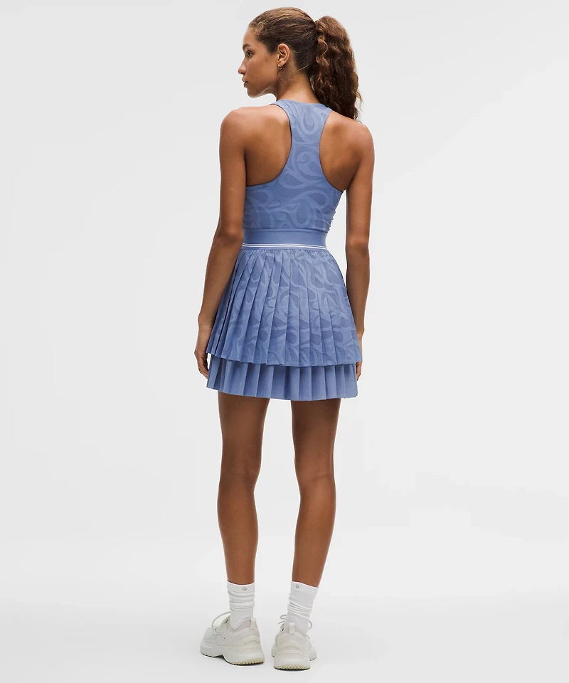 Paisley-Mesh Pleated Tennis Dress