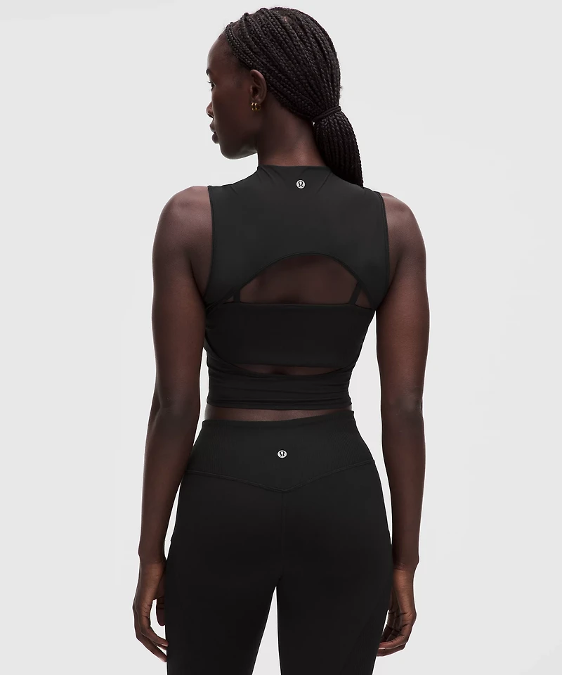 Nulu and Mesh-Overlay Cropped Studio Tank Top