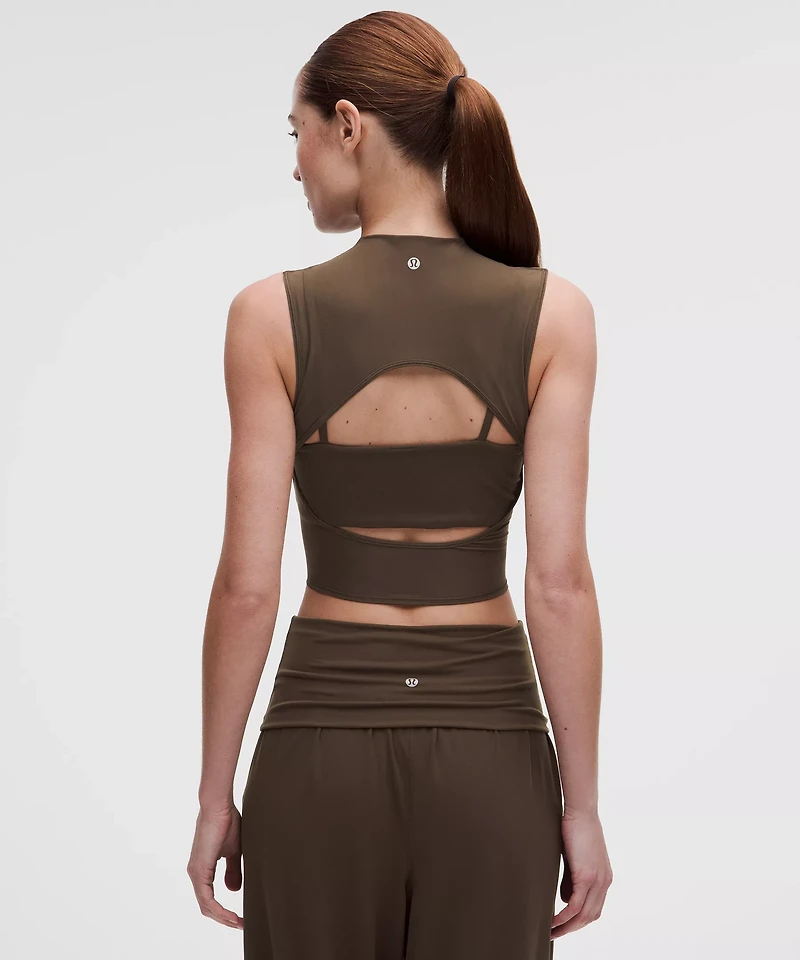 Nulu and Mesh-Overlay Cropped Studio Tank Top