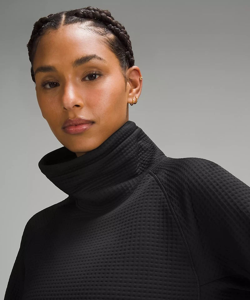Waffle-Knit Funnel-Neck Long-Sleeve Shirt
