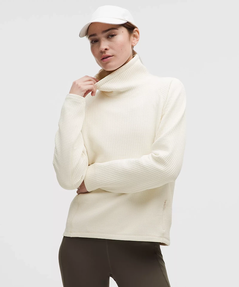 Waffle-Knit Funnel-Neck Long-Sleeve Shirt