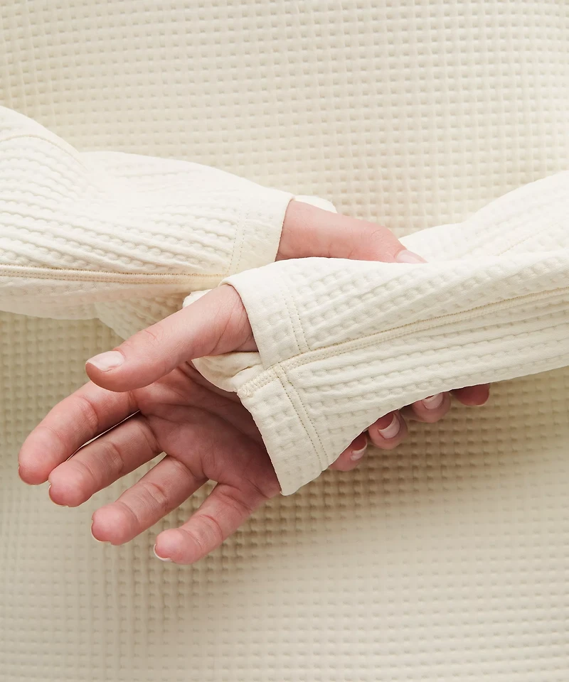 Waffle-Knit Funnel-Neck Long-Sleeve Shirt