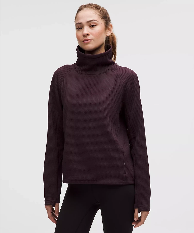 Waffle-Knit Funnel-Neck Long-Sleeve Shirt